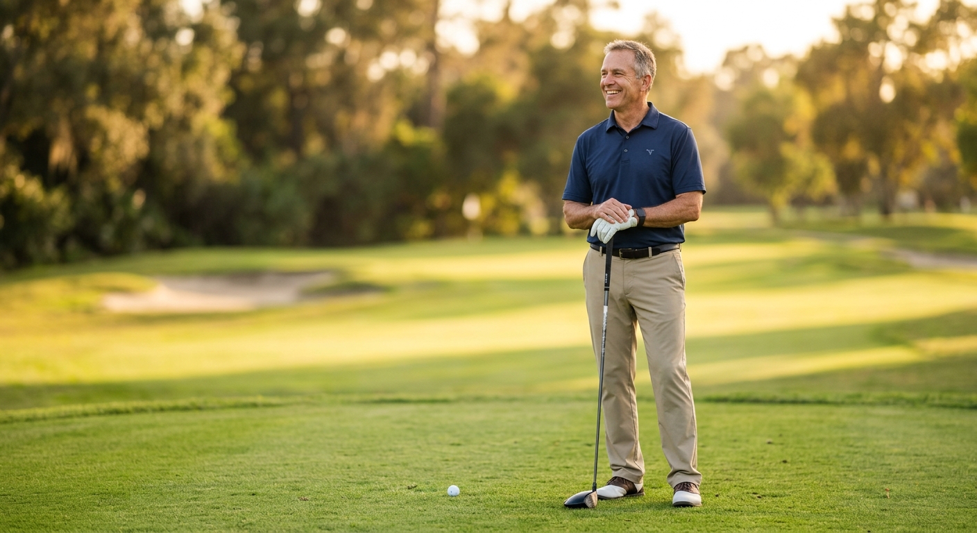 Confident golfer on the fairway